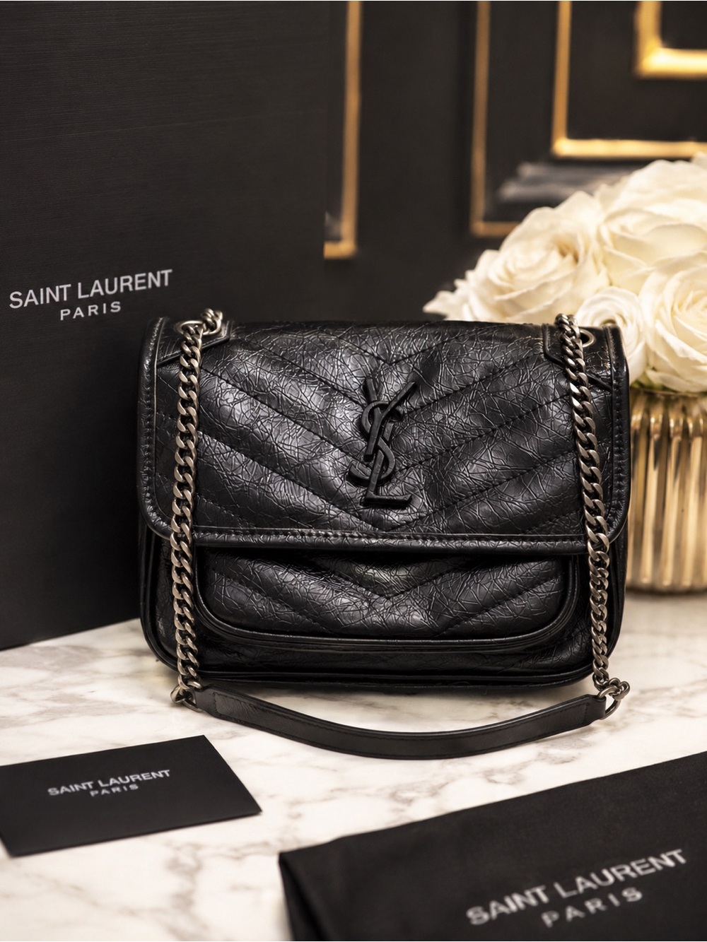 Luxury Fashion Black on Black Quilted Leather Chain Shoulder Bag